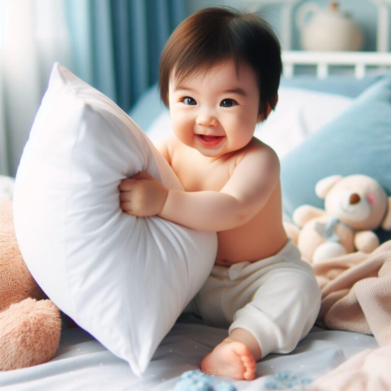 A Cute Baby fighting with pillow cute dp by dp pic ()