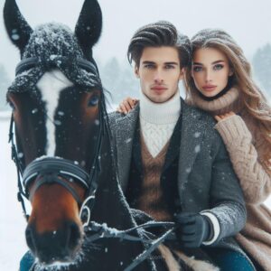 a girl with her boyfriend on horse in snow attitude dp by dp pic