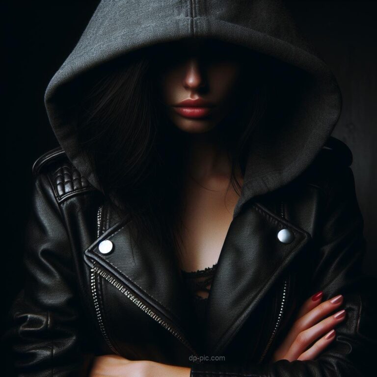 A woman in attitude with hidden face with darkness in a jacket,photography in color attitude dp by dp pic ()