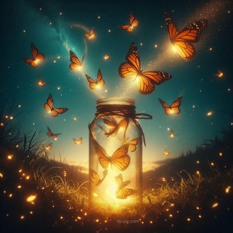 butterflies flying from a bottle going into beautiful night