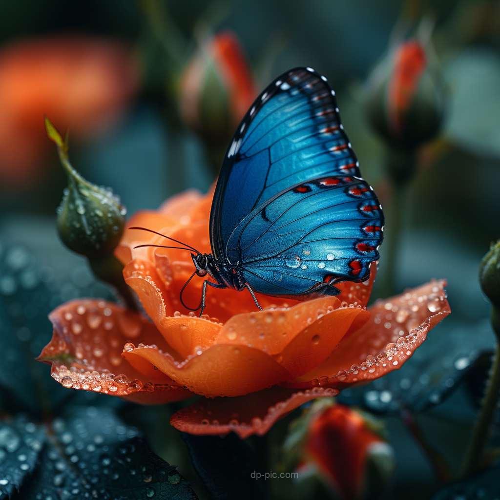 Blue Butterfly on Rose beautiful dp by dp pic,butterfly dp ()