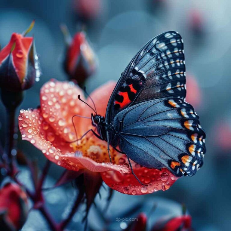 Blue Butterfly on Rose beautiful dp by dp pic,butterfly dp ()