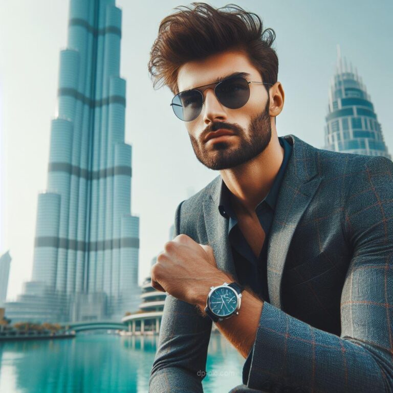 boy in blazer standing in front of burj khalifa boy attitude dp by dp pic