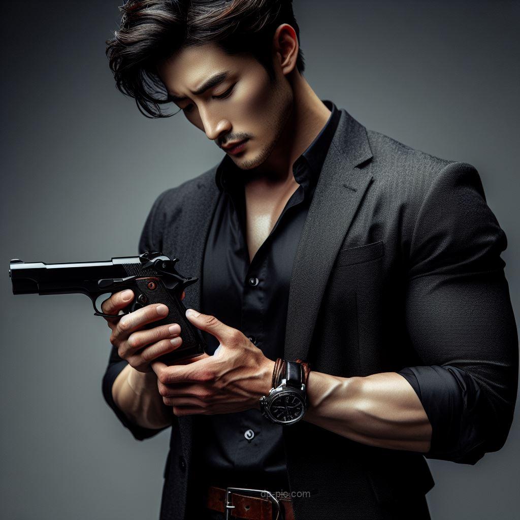 Handsome Boy Picking a Gun in his hand in attitude dp by dp pic ()