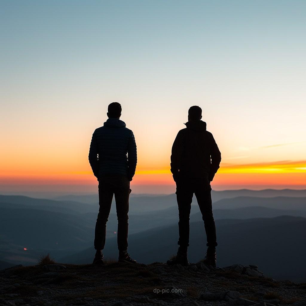 Two Friends Standing on Mountain in Sunset At Evening, Friends dp by dp pic ()