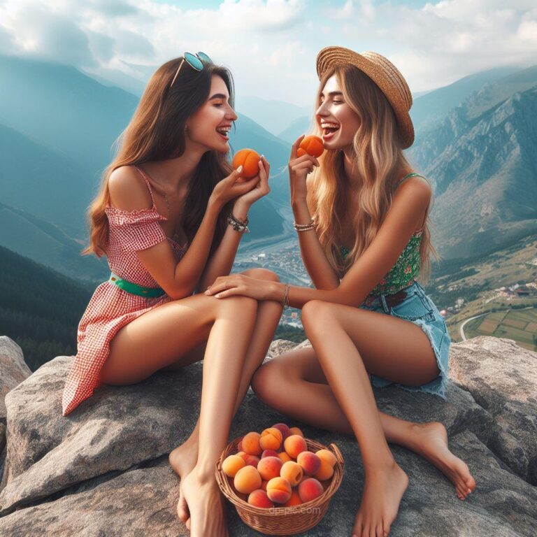 two friends eating apricots on a mountain,friends dp,dp pic