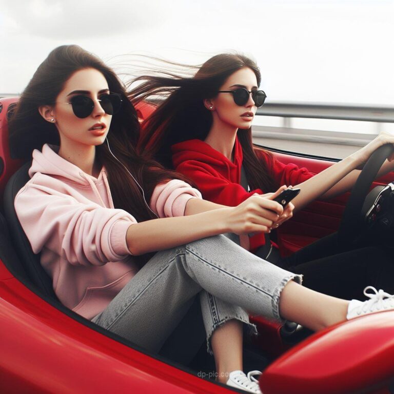 Two Girls in Ferrari Car with Attitude Girls DP for whatsapp
