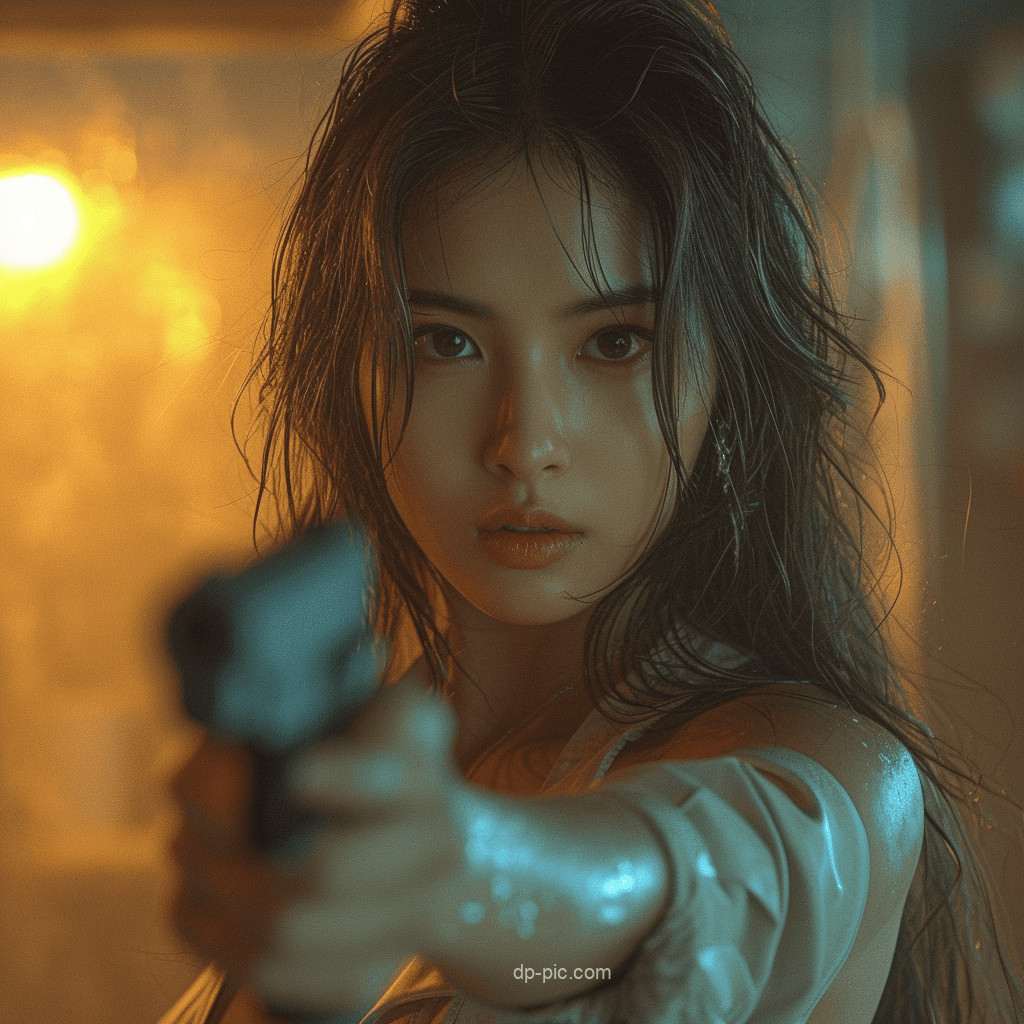 a beautiful girls holding a gun in her hand , attitude dp by dp pic ()