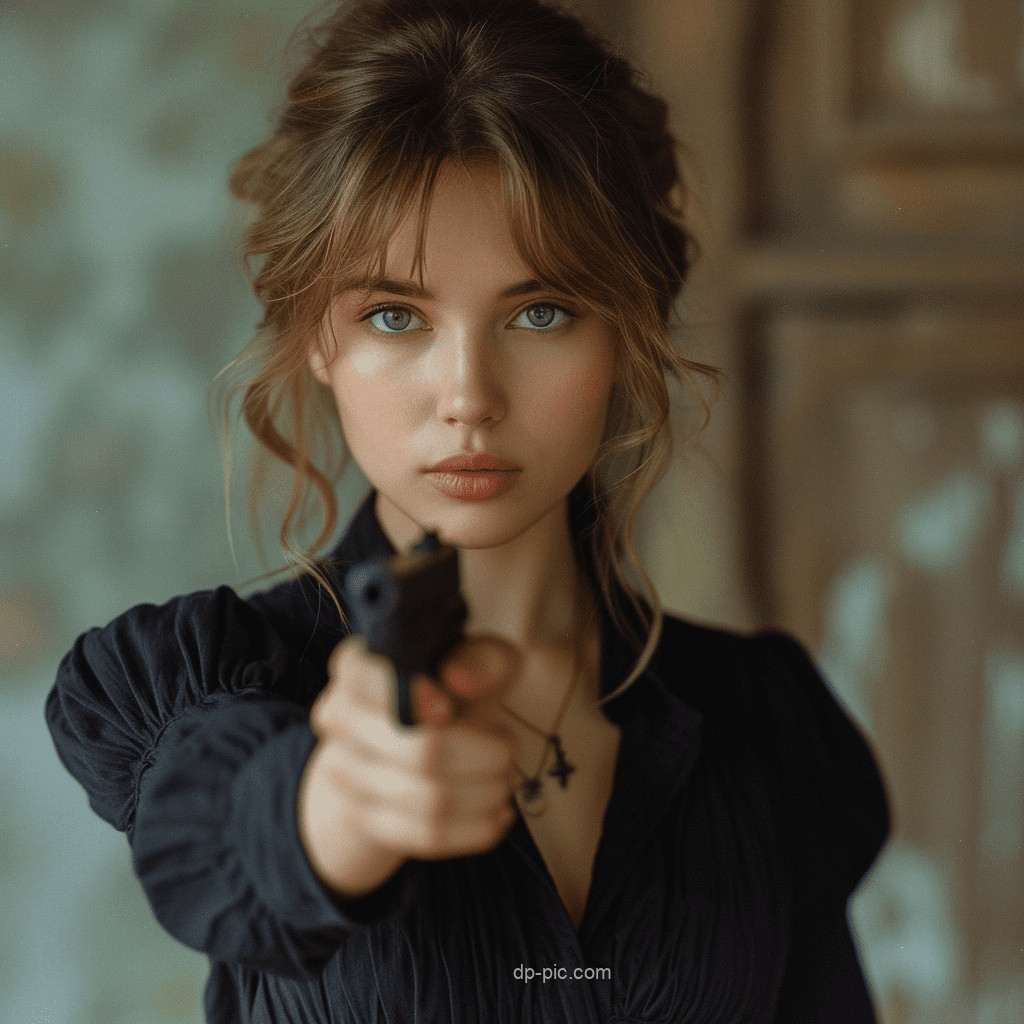 a beautiful girls holding a gun in her hand , attitude dp by dp pic ()