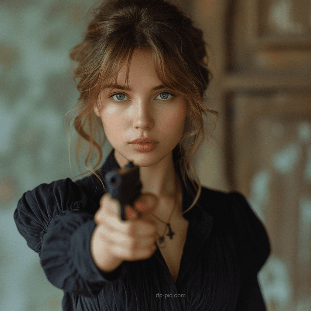 a beautiful girls holding a gun in her hand , attitude dp by dp pic ()