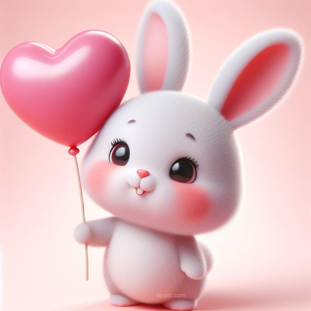 a cute little bunny holding a big pink heart balloon cute dp