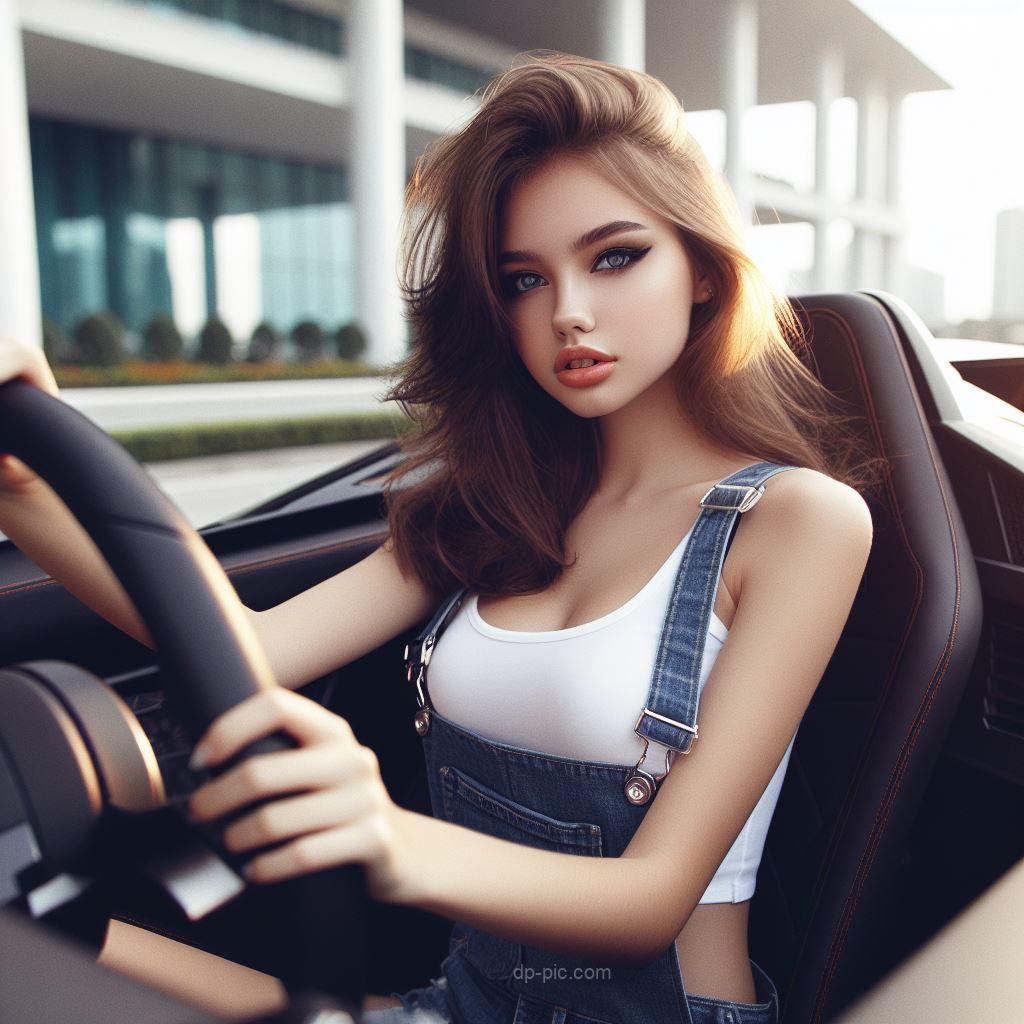 a young woman driving in her Lamborghini attitude dp by dp pic