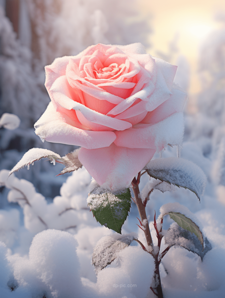 beautiful rose in snow winter