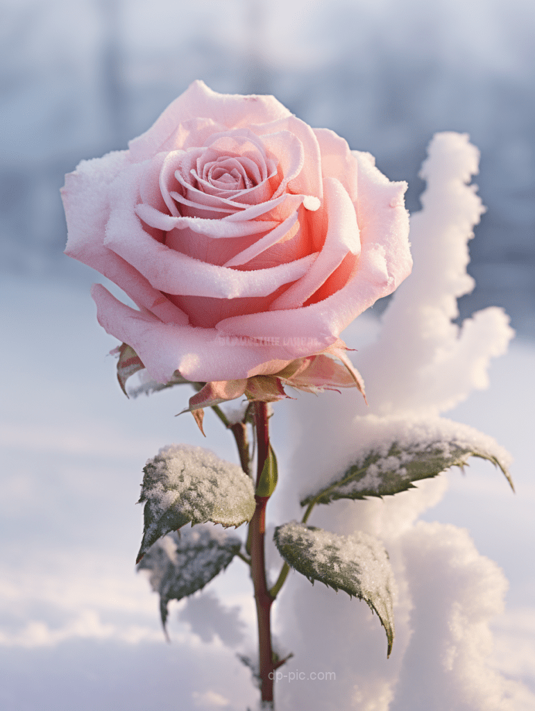beautiful rose in snow