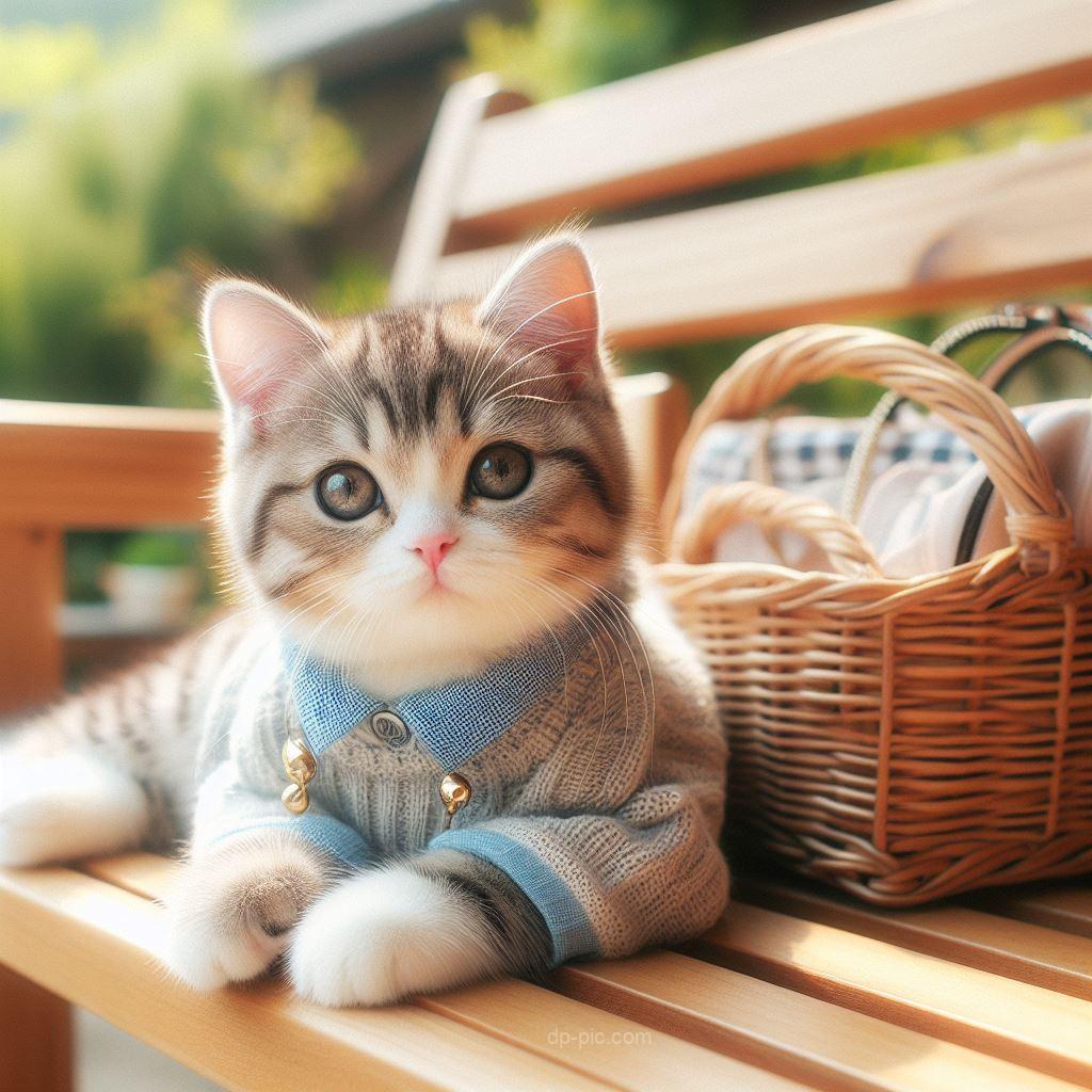 cute white cat sitting on a bench cute dp by dp pic ()