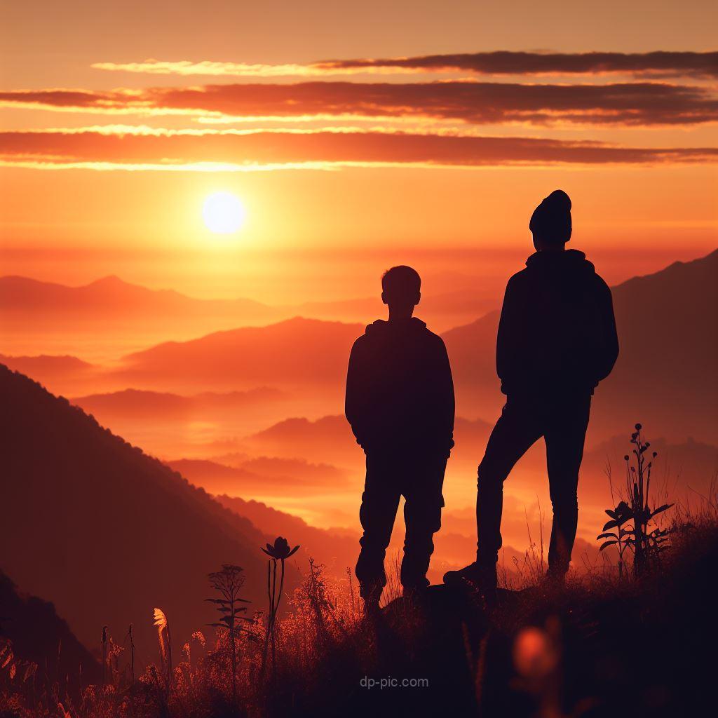 two friends on mountains during sun set dp by dp pic