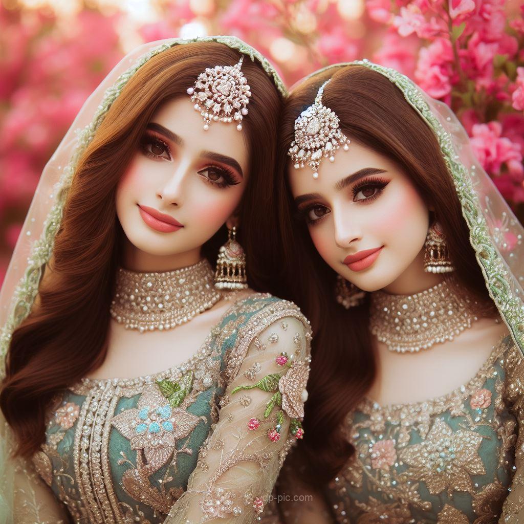 two girls wearing a same dress on wedding, friends dp by dp pic