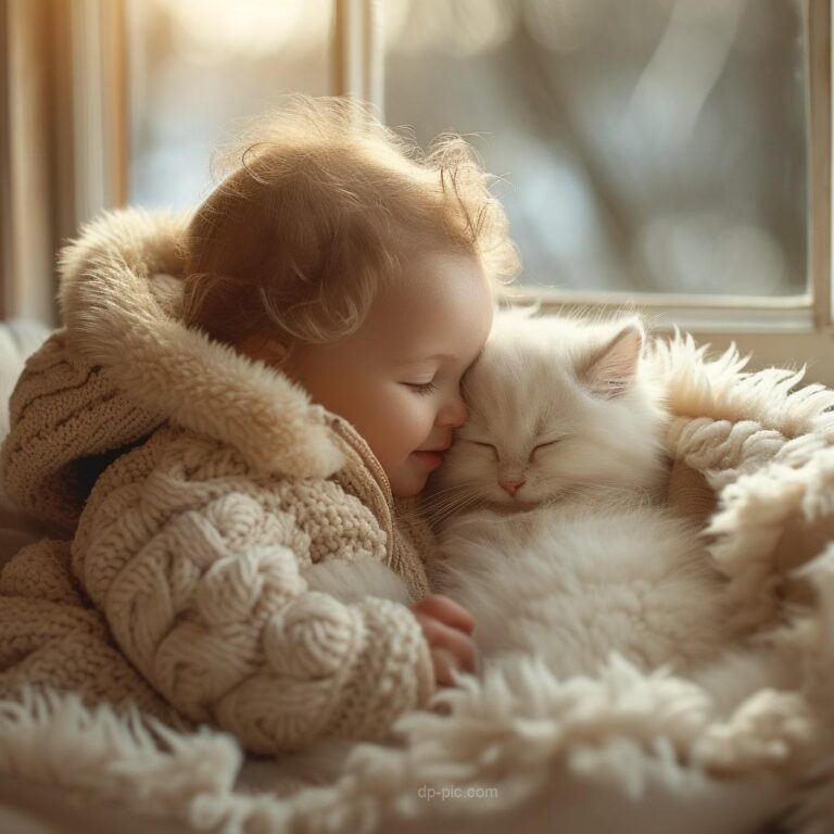 A Cute Baby Playing with a Cat cute dp by dp pic ()
