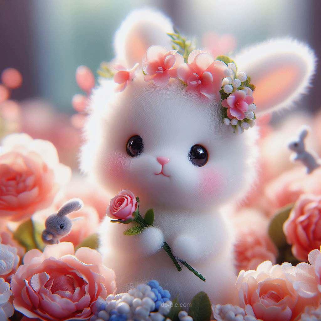 A Cute Bunny Holding Flowers ,Cute dp,cute bunny dp,dp pic ()