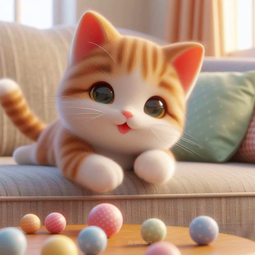A Cute Cat Playing With Balls Cute dp by dp pic,cute dp,cat dp,cute cat dp,hd cat dp,new hd dp ()