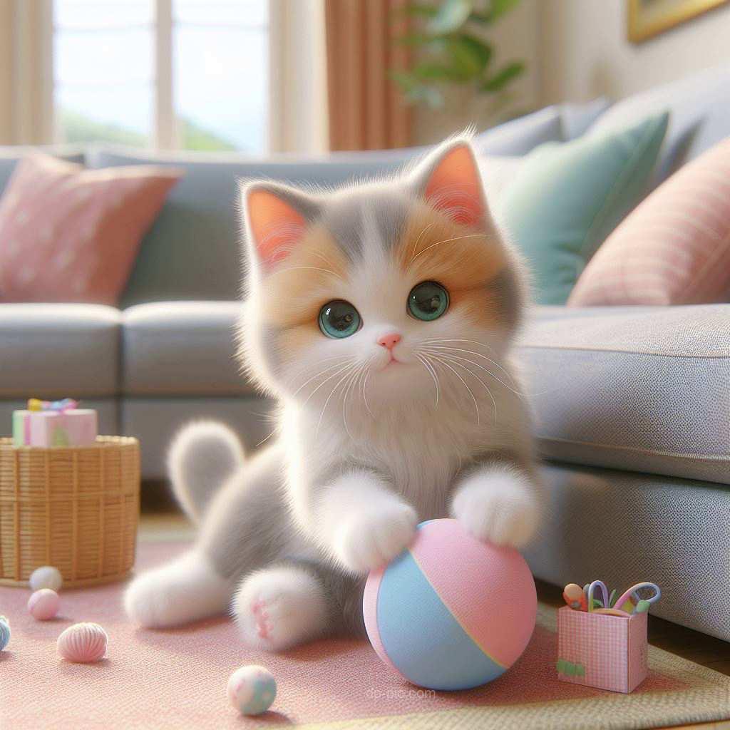 A Cute Cat Playing With Balls Cute dp by dp pic,cute dp,cat dp,cute cat dp,hd cat dp,new hd dp ()