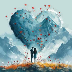 Beautiful Art of Couple Standing in Mountains, Beautiful DP, Couple Dp,Love Dp,Romantic DP, love pfp, couple pfp ()