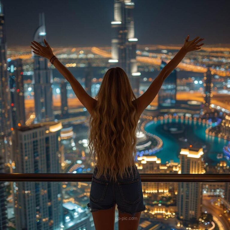 Beautiful Girl Standing in Front of Burj Khalifa Beautiful Girl Dp,Girls Attitude Dp ()