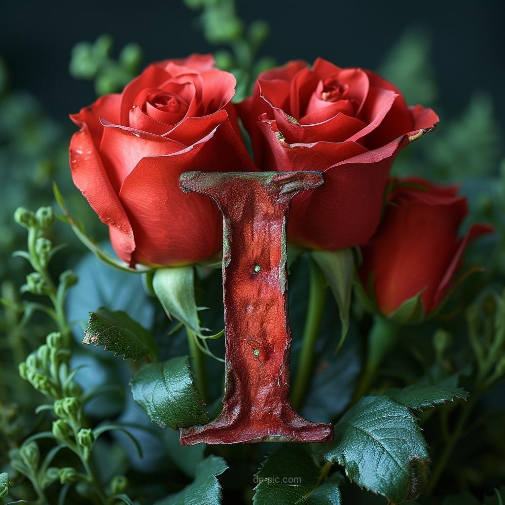 Letter I written on boquet of red roses letters dp by dp pic ()