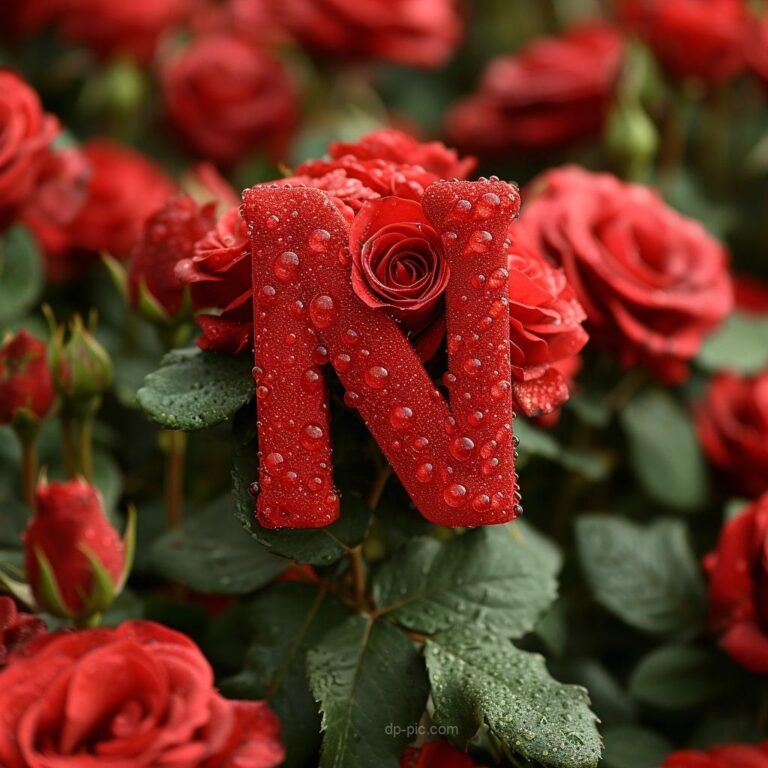 Letter N written on boquet of red roses letters dp by dp pic ()