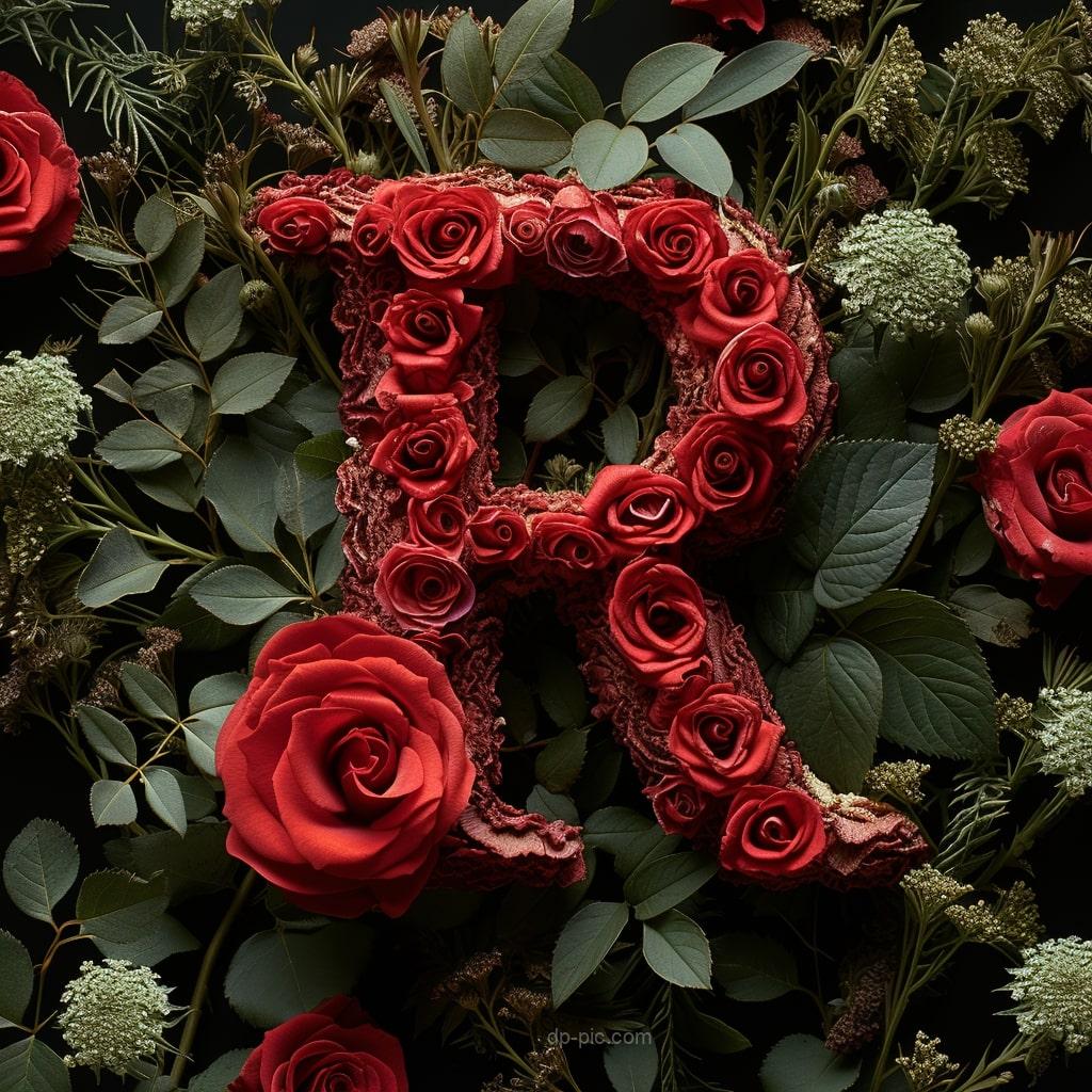 Letter R written on boquet of red roses letters dp by dp pic ()