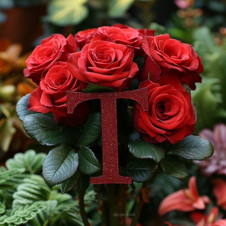 Letter T written on boquet of red roses letters dp by dp pic ()