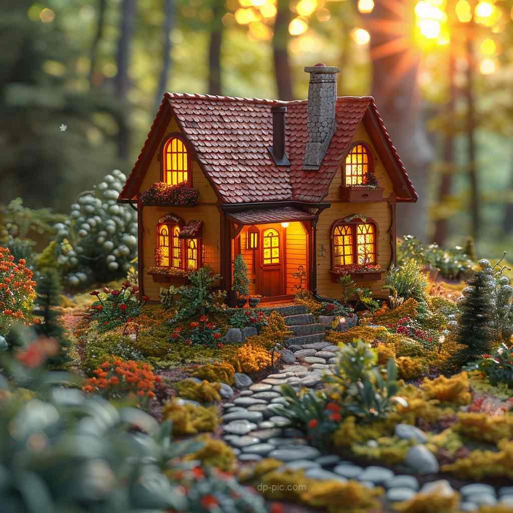Little House in Sunset with Garden Beautiful DP by dp pic,home dp,house dp,little hone dp,cute dp, ()