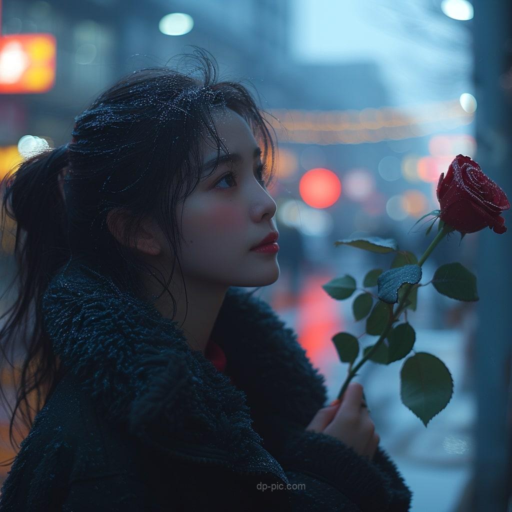 a beautiful girl holding flower in her hand beautiful dp by dp pic ()