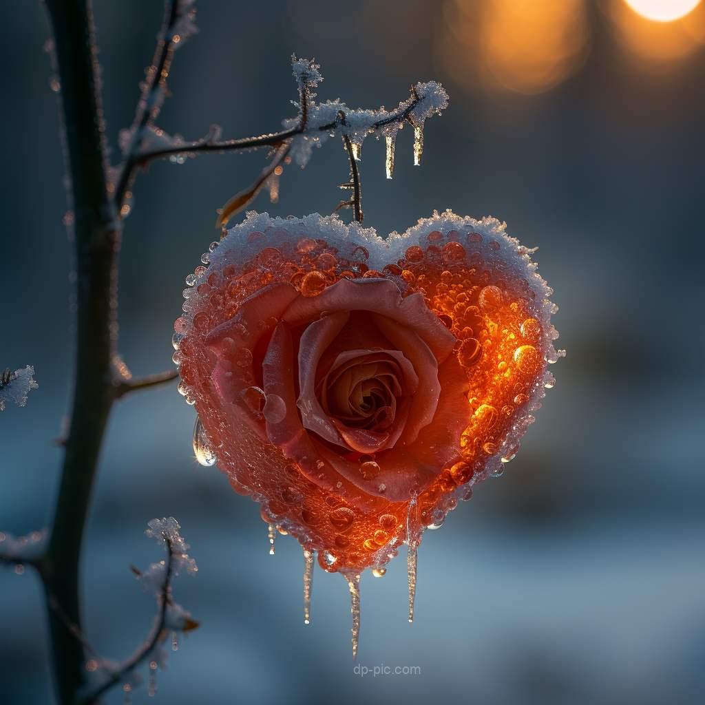 a beautiful rose in a heart shape in snow,heart dp,beautiful dp,dp pic,heart shape,heart dpz ()