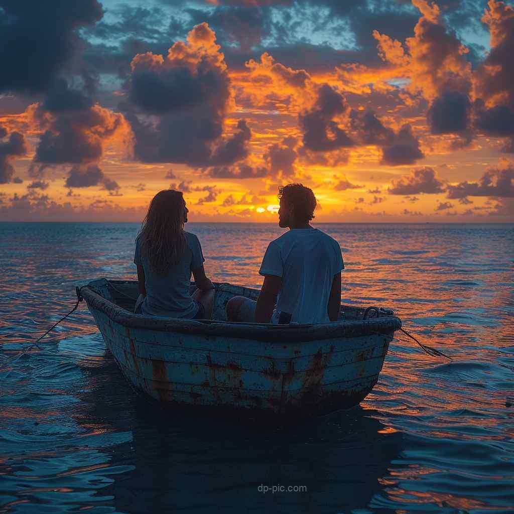 a couple sitting in boat at sunset love dp by dp pic ()