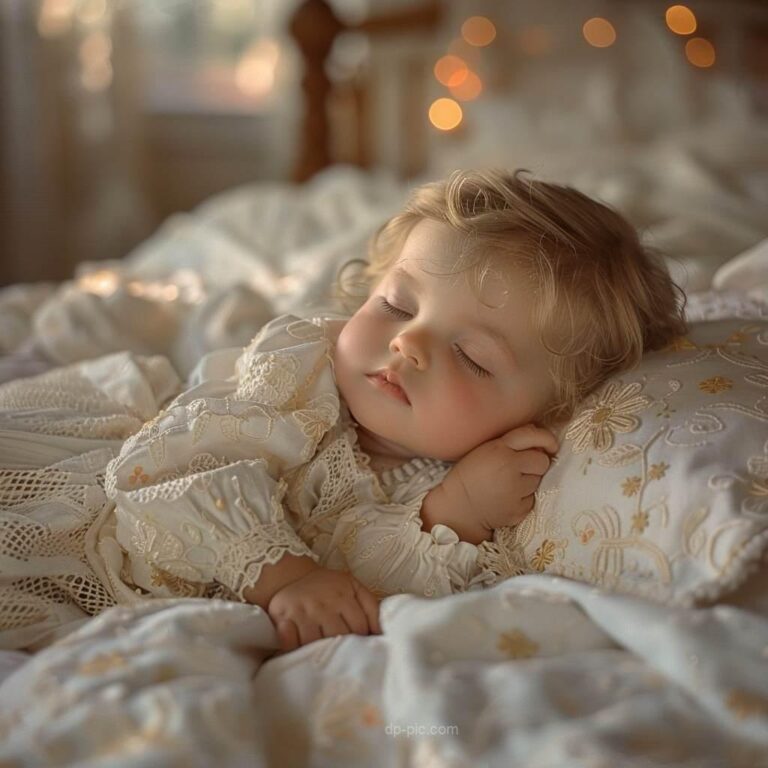 a cute baby sleeping on bed , cute dp by dp pic, cute dp, baby dp, cute baby ()