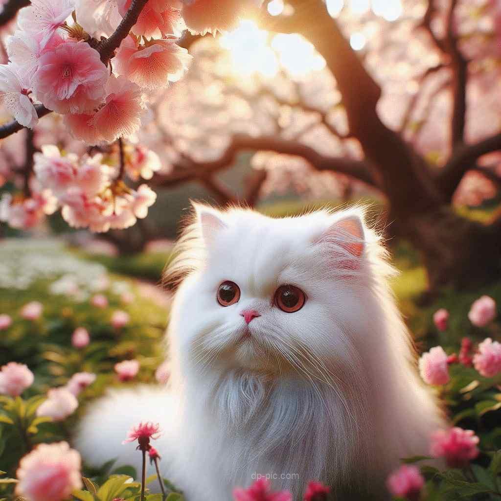 a cute cat sitting in beautiful garden cute dp by dp pic,cute dp,cat dp ()