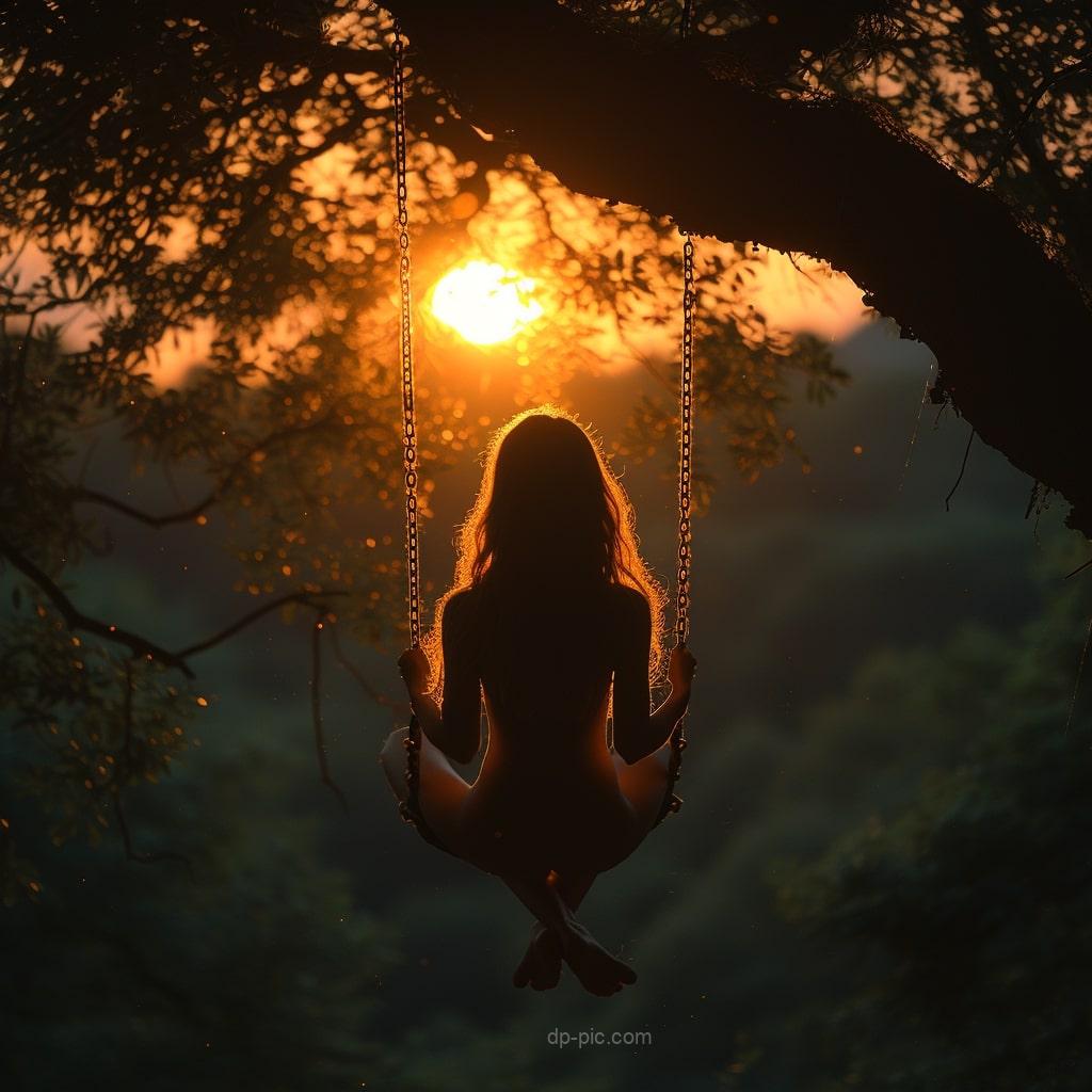 a girl swinging happily in sunset beautiful dp by dp pic ()