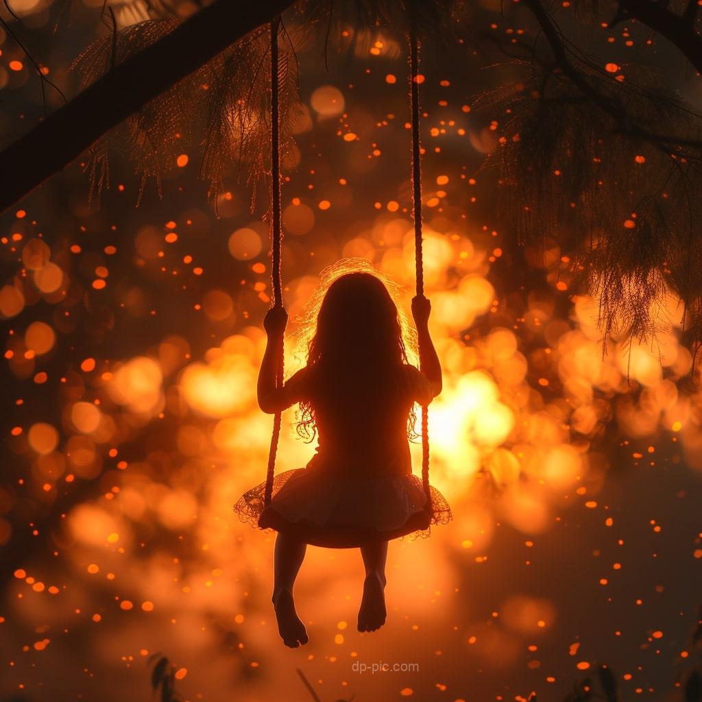 a girl swinging happily in sunset beautiful dp by dp pic ()