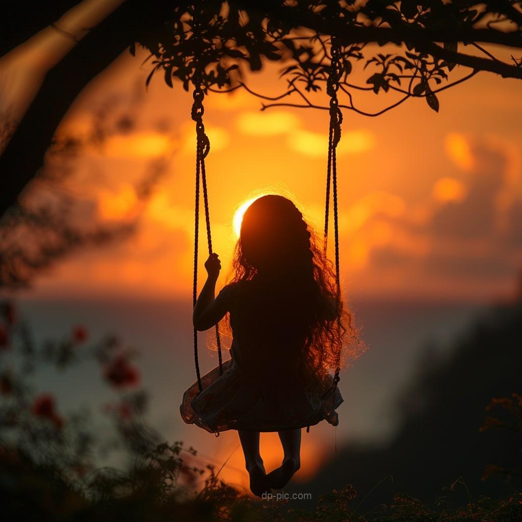 a girl swinging happily in sunset beautiful dp by dp pic ()