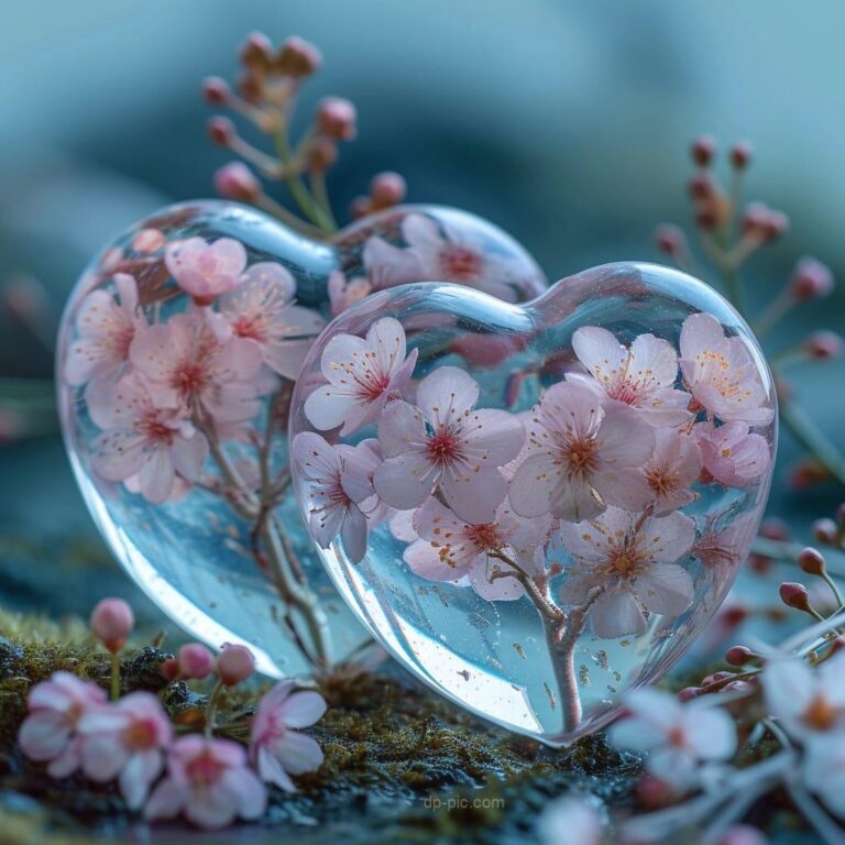beautiful flowers in heart shape glass, beautiful dp by dp pic ()