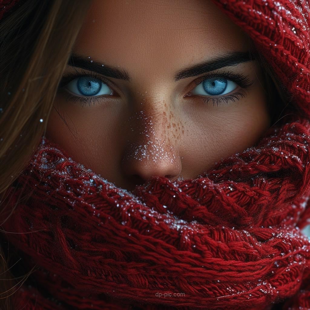 beautiful girl in red scarf with blue eyes beautiful dp by dp pic ()