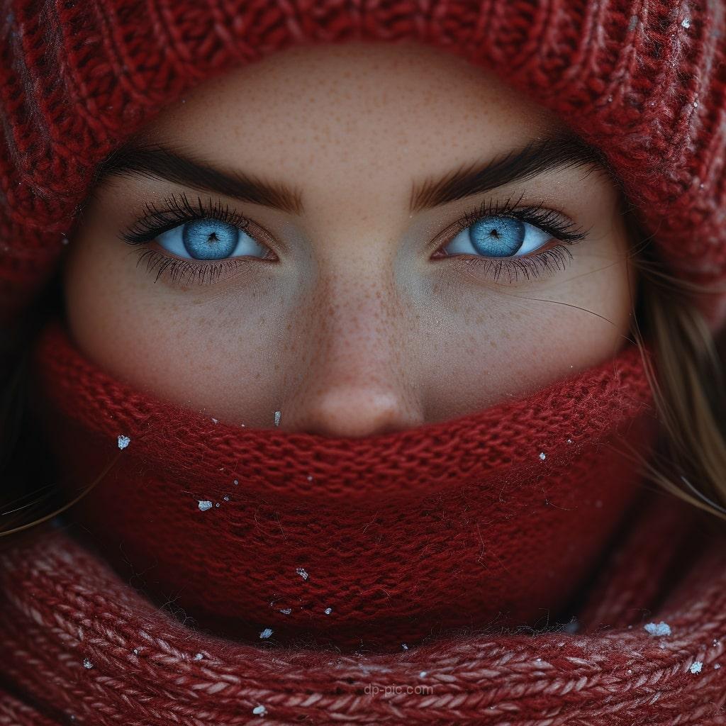 beautiful girl in red scarf with blue eyes beautiful dp by dp pic ()