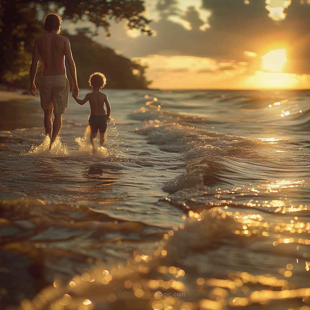 father and son walking to the ocean family dp by dp pic,father dp