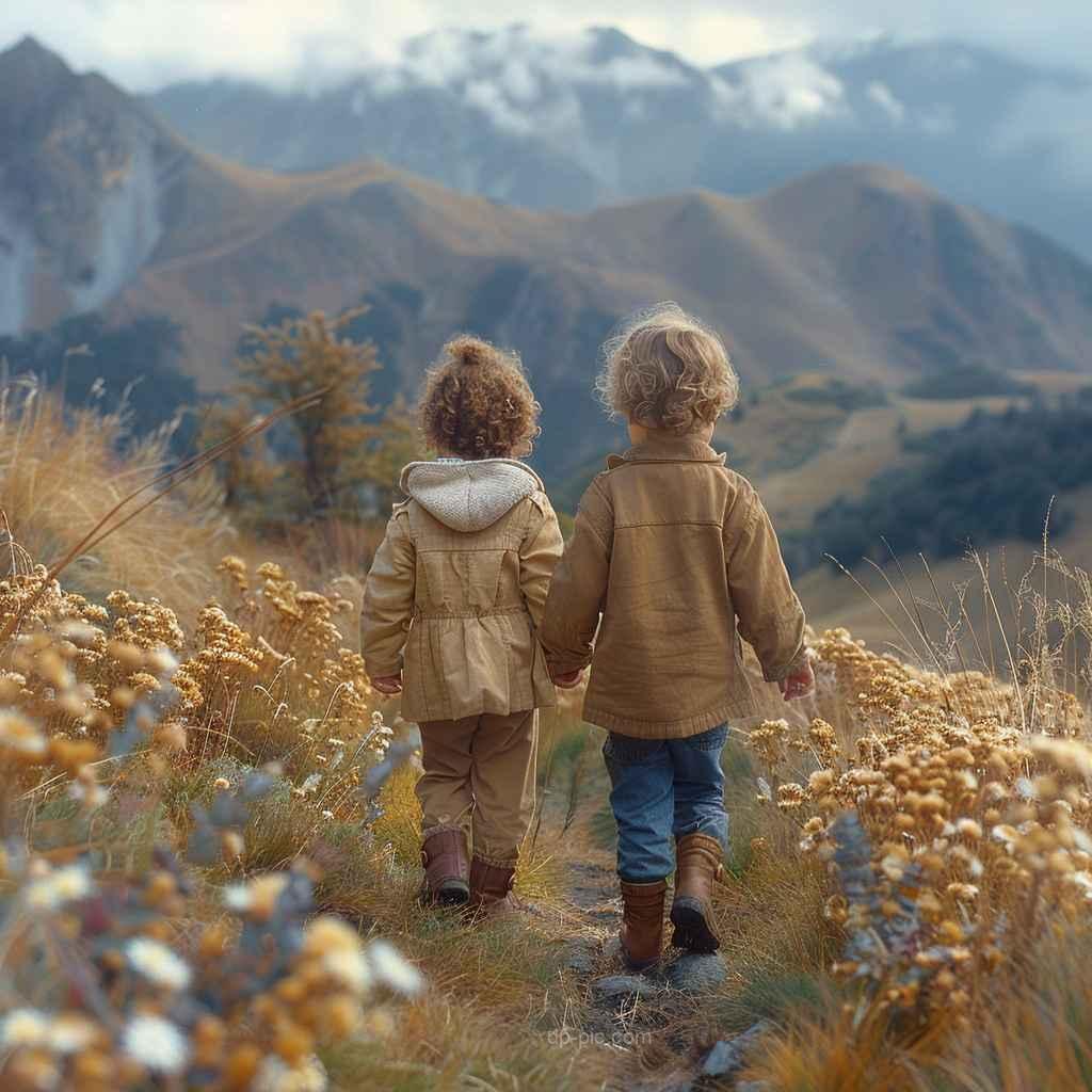 two little friends walking on mountain in friendship, cute dp, friends dps, dp pic ()
