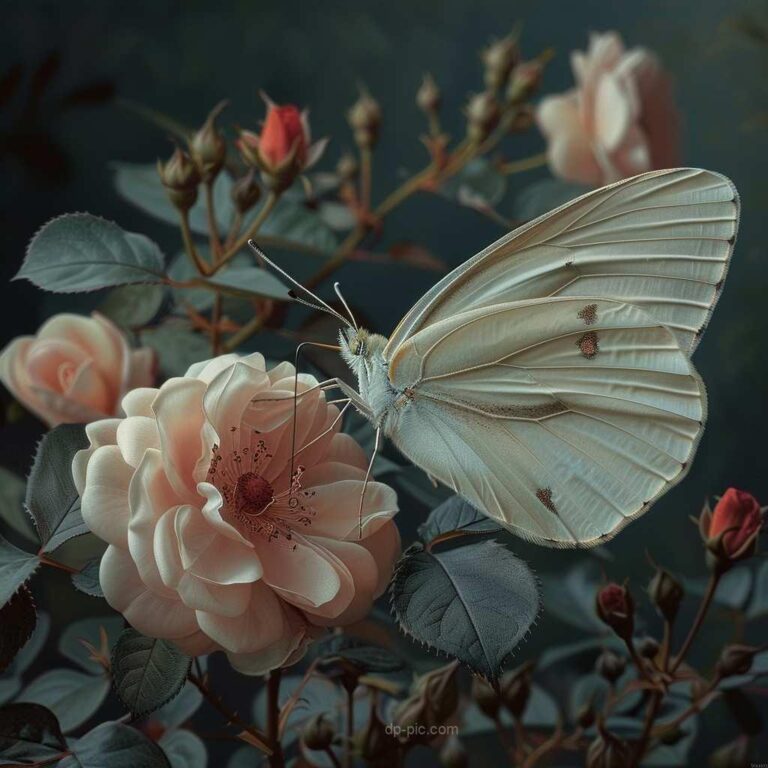 a beautiful butterfly on a rose , beautiful dp, butterfly dp by dp pic, dp pic, rose dp, flower dp, best flower dp, butterfly now on flower ()