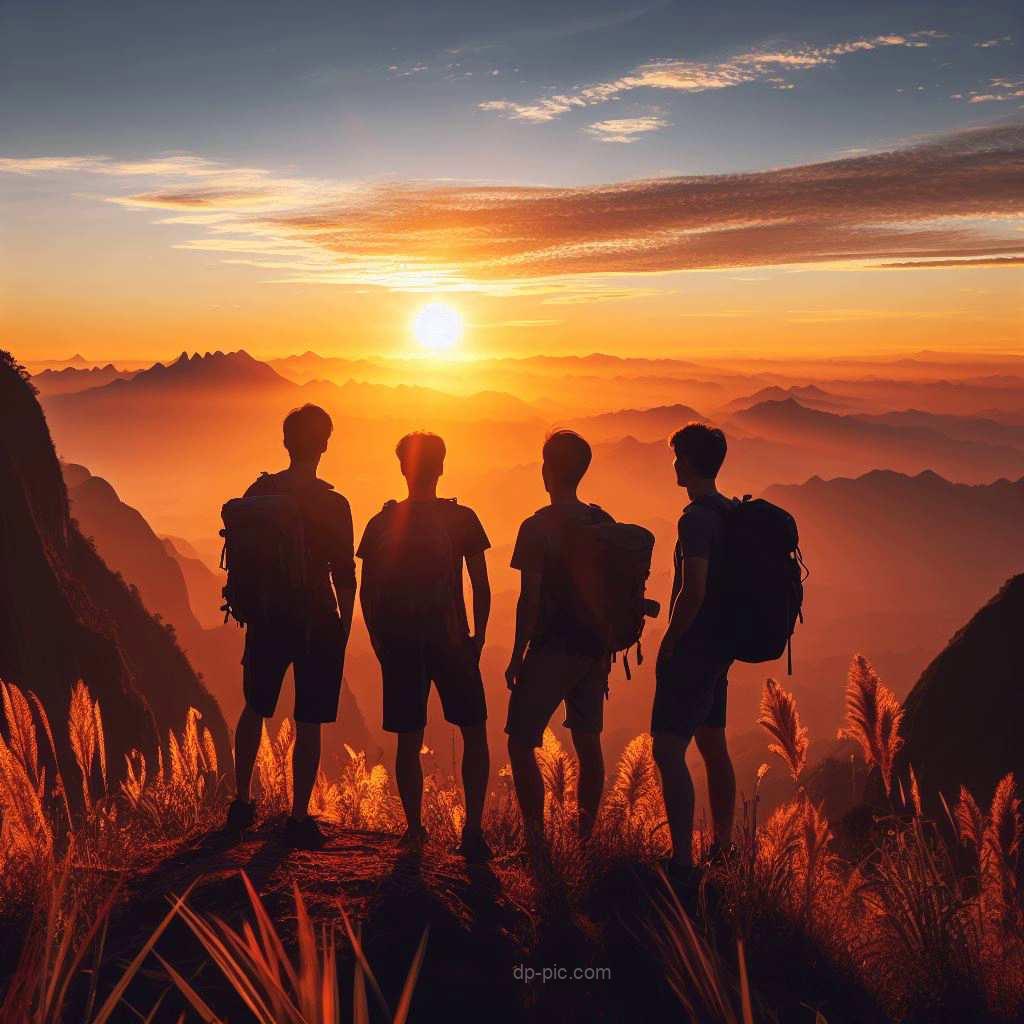 four friends standing together on a mountain in friendship, friend dp, friendship, friends pfp, friends group dp, group dp ()