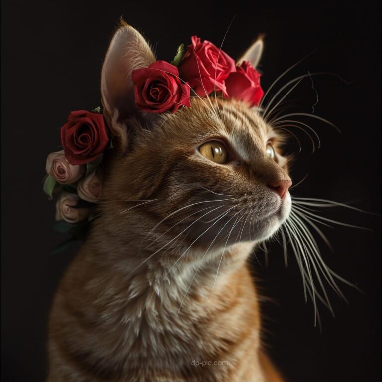 a beautiful cat earing roses hat, new cat dp, cat dp, cats pfp, dp pic cats, best cat dp, best pfp of pfp ()