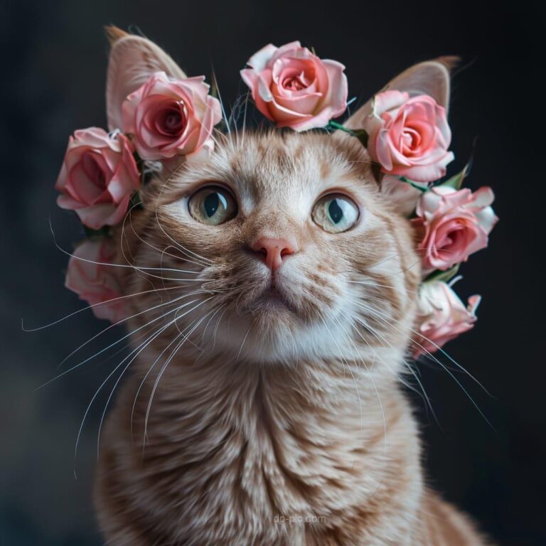 a beautiful cat earing roses hat, new cat dp, cat dp, cats pfp, dp pic cats, best cat dp, best pfp of pfp ()