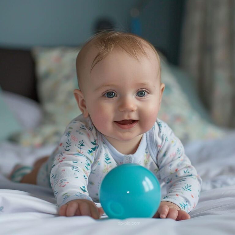 a cute baby playing with blue ball, cute pfp, baby pfp, new baby dp by dp pic ()